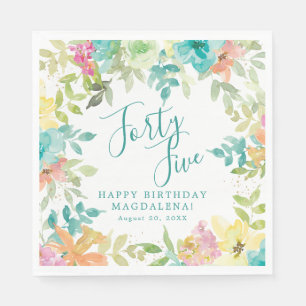 45th Birthday Summer Watercolor Floral Custom Napkin