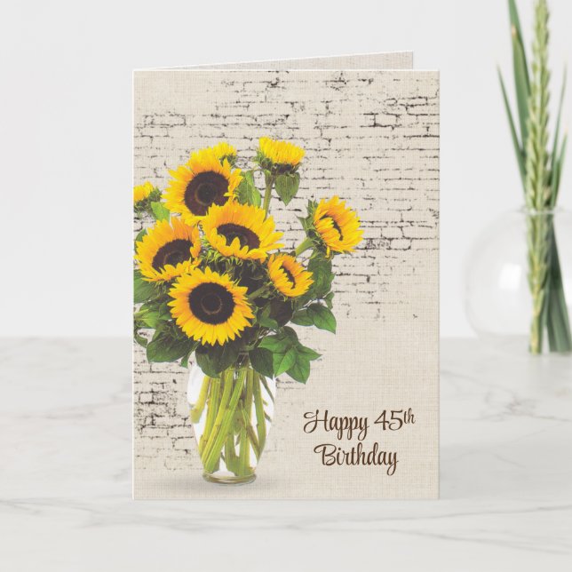 45th Birthday Sunflower Bouquet On Brick Card (Front)
