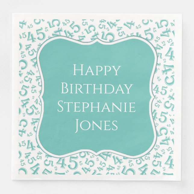 45th Birthday Teal/White Bracket Number Pattern Napkin (Front)
