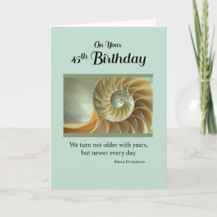 45th Birthday with Spiral Seashell on Green Card