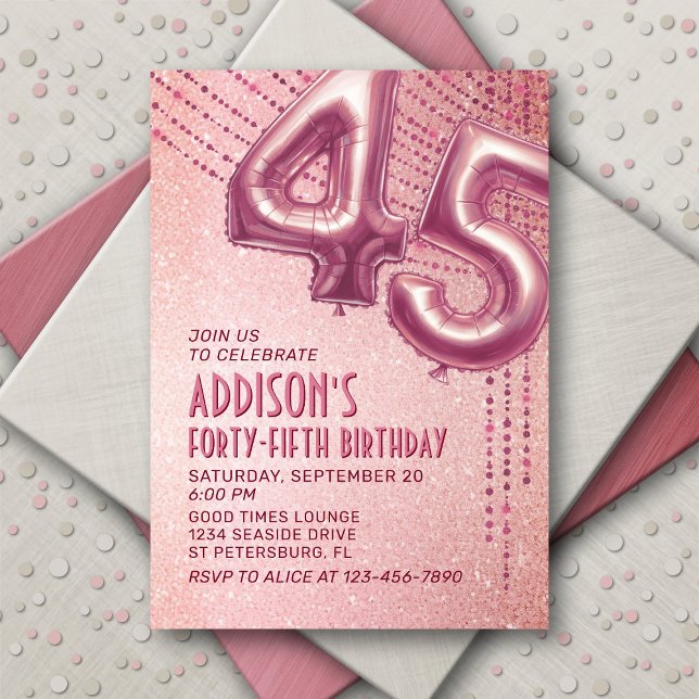 45th Birthday Womens Rose Gold Invitation (Creator Uploaded)