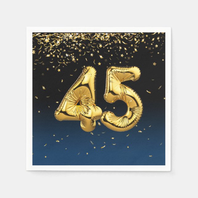 45th Gold Balloons and Confetti Napkins (Front)