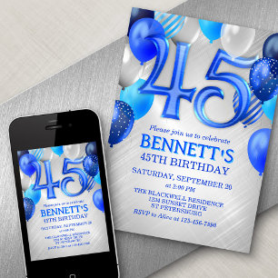 45th Mens Blue Birthday Invitation