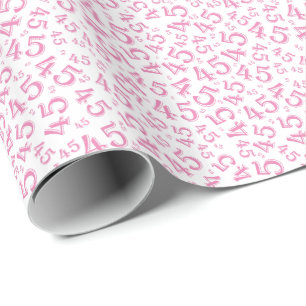 45th Pink/White Birthday Random Number 45 Pattern Wrapping Paper