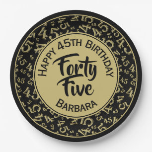 45th Random Number Pattern Black Gold Paper Plate