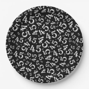 45th Random Number Pattern Black/White Paper Plate