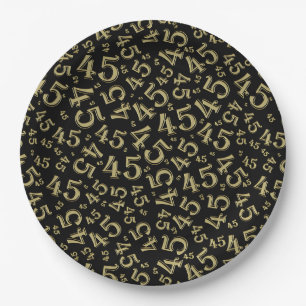 45th Random Number Pattern Gold/Black Paper Plate