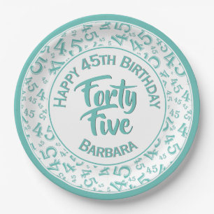 45th Random Number Pattern Teal/White Paper Plate