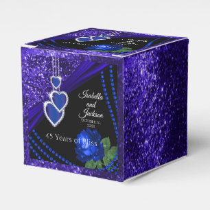 45th Sapphire Blue Glitter and Rose Anniversary Favour Box