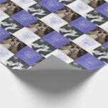 45th Sapphire Wedding Anniversary 2 photos blue Wrapping Paper<br><div class="desc">Blue sapphire wedding celebrating 45 years of love anniversary add your own two photo wrapping gift paper. A simple line art heart stone effect graphic blue on white and white on blue squares personalised wrap. Customise with your own choice of names or relations, to photos of the happy couple now...</div>