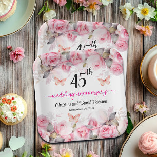 45th Sapphire Wedding Anniversary Blush Roses Paper Plate