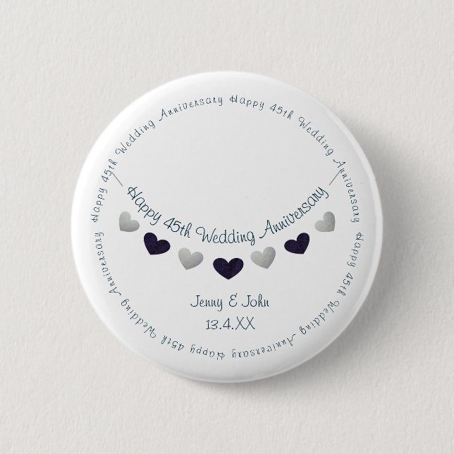 45th sapphire wedding anniversary bunting design 6 cm round badge (Front)