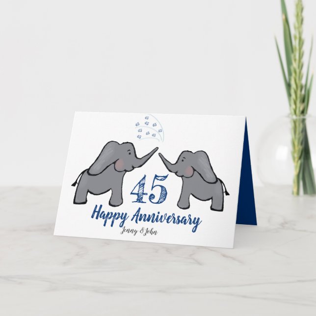 45th sapphire wedding anniversary cute elephant card (Front)