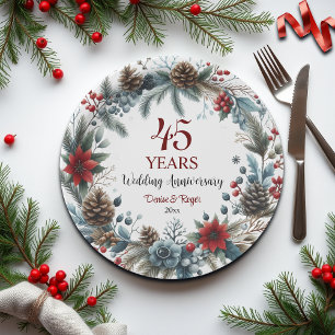 45th Sapphire Wedding Anniversary Elegant Winter Paper Plate