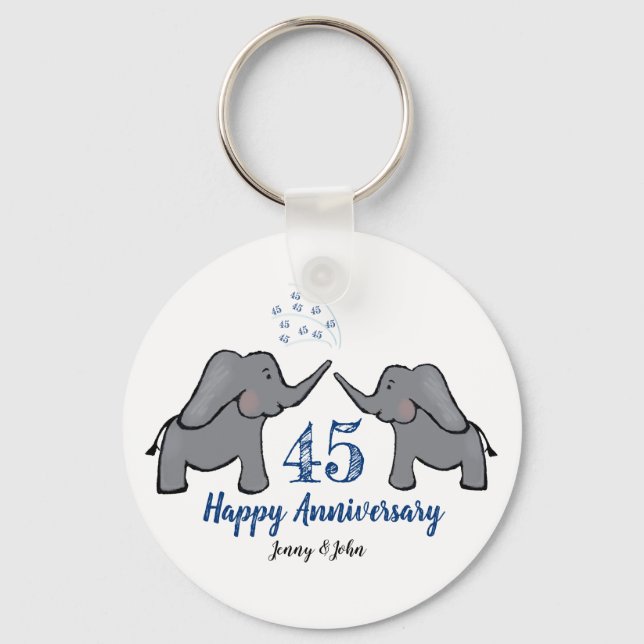 45th sapphire wedding anniversary elephant key ring (Front)