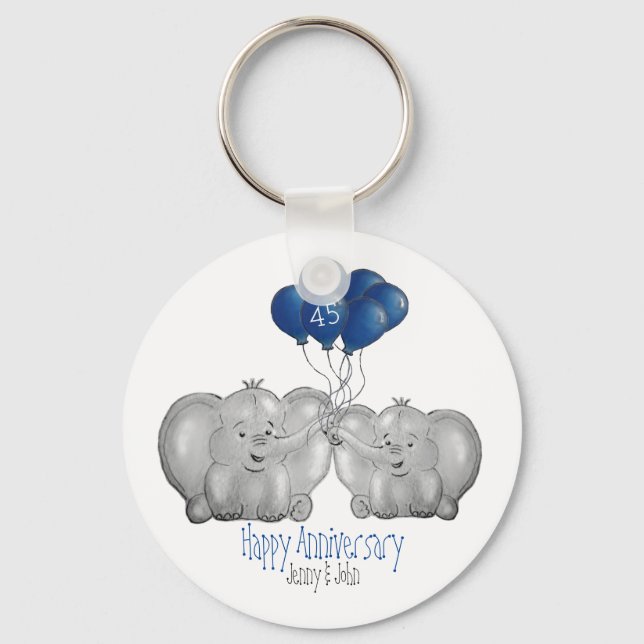 45th sapphire wedding anniversary elephant key ring (Front)