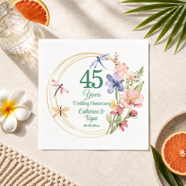 45th Sapphire Wedding Anniversary Gold Frame Napkin (Creator Uploaded)