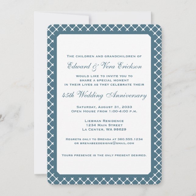 45th Sapphire Wedding Anniversary Invitation (Front)