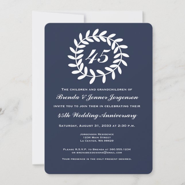45th Sapphire Wedding Anniversary Invitation (Front)