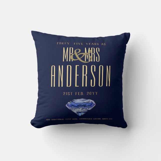 45th Sapphire Wedding Anniversary Modern Gift Cushion (Front)