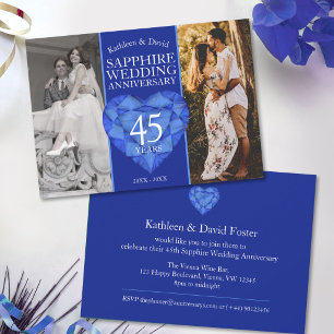 45th sapphire wedding anniversary now then photo invitation