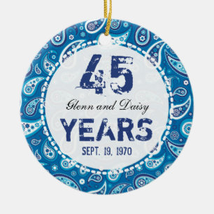 45th Sapphire Wedding Anniversary Paisley Monogram Ceramic Tree Decoration