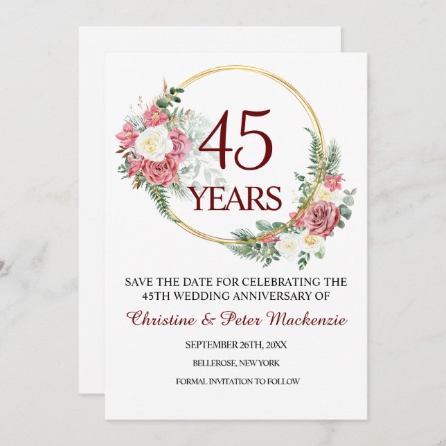 45th Sapphire Wedding Anniversary  Save The Date (Front/Back)