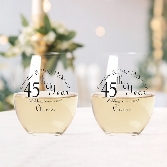 45th Sapphire-Wedding Anniversary Signature Script Stemless Wine Glass (Insitu (Wedding))