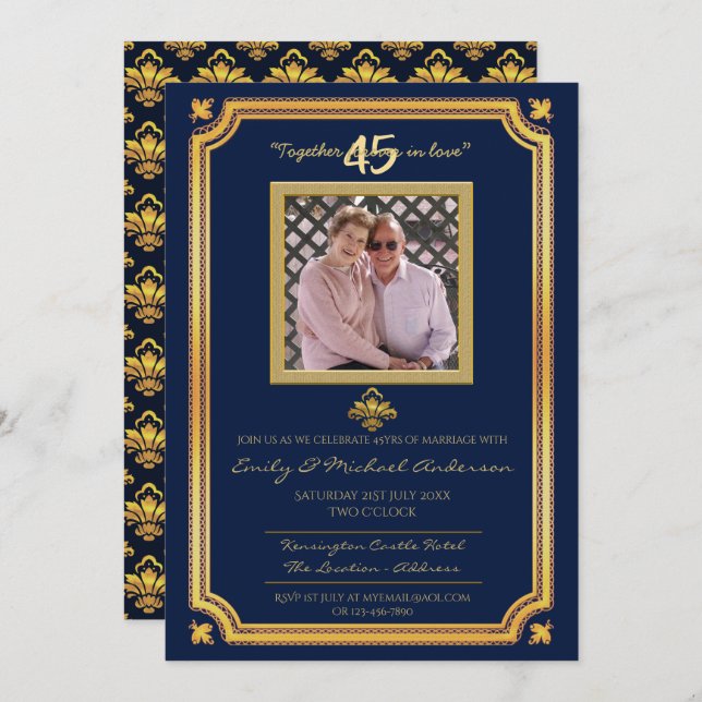 45th Wedding Anniversary - ADD PHOTO Invitations 4 (Front/Back)