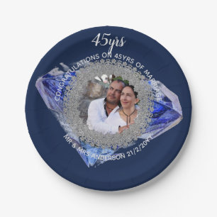 45th Wedding Anniversary - ADD PHOTO Sapphire Blue Paper Plate