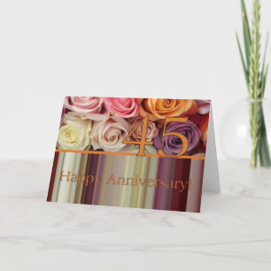 45th Wedding Anniversary Card -Pastel roses stripe