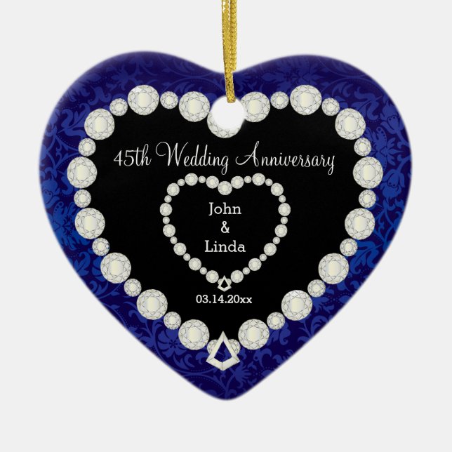 45th Wedding Anniversary Ceramic Tree Decoration (Front)