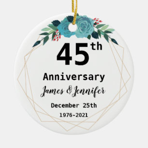 45th Wedding Anniversary Custom Names and Year Ceramic Tree Decoration