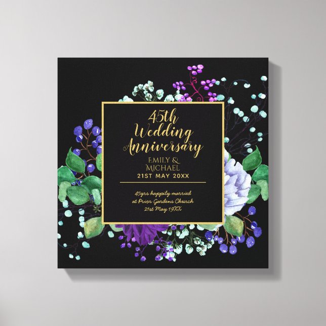 45th Wedding Anniversary Gift Sapphire Blue Flower Canvas Print (Front)