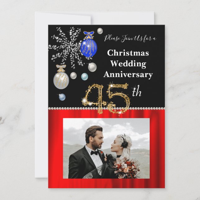 45th Wedding Anniversary & Gold | Festive Holiday Invitation (Front)