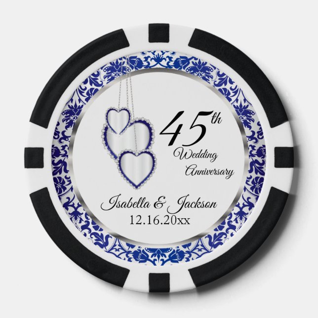 45th Wedding Anniversary Heart Keepsake Poker Chips (Front)
