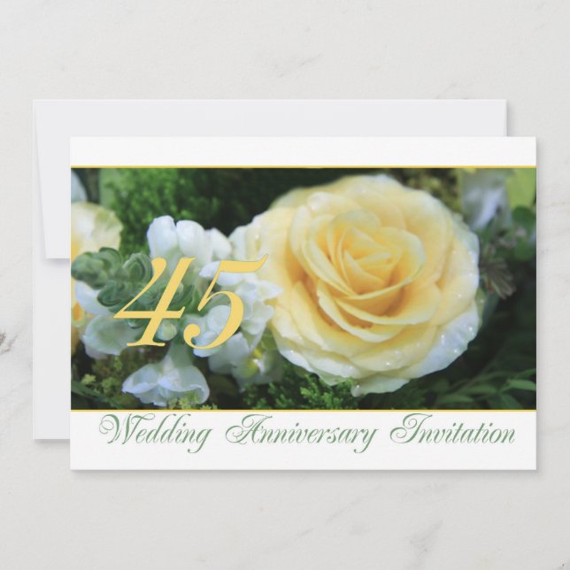 45th Wedding Anniversary Invitation - Yellow Rose (Front)