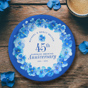 45th wedding anniversary party sapphire blue pansy paper plate