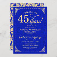 45th Wedding Anniversary Sapphire Blue Gold Damask