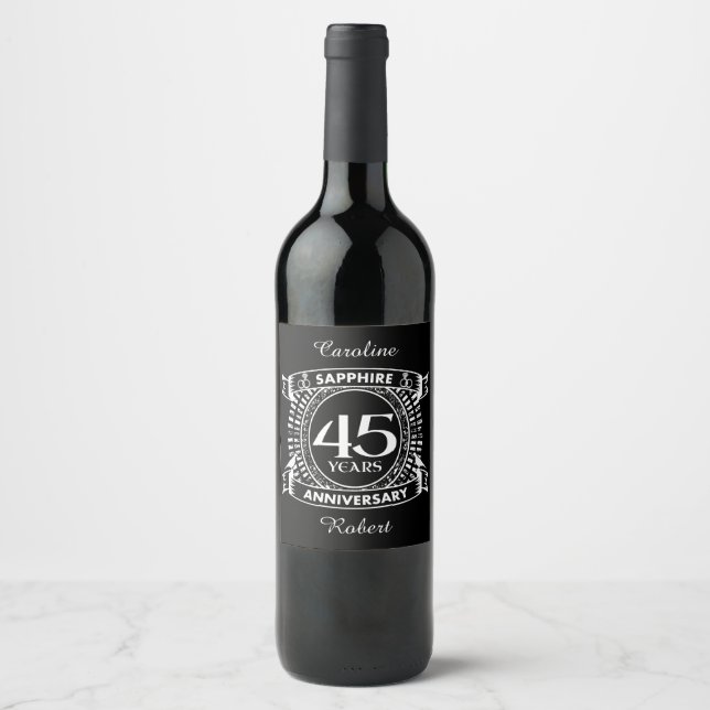 45th wedding anniversary sapphire crest wine label (Front)