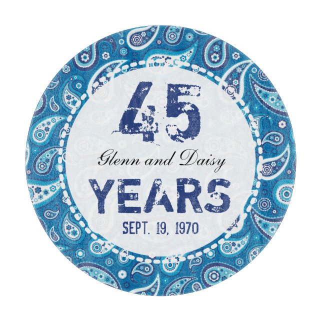 45th Wedding Anniversary  Sapphire Paisley Pattern Cutting Board (Front)