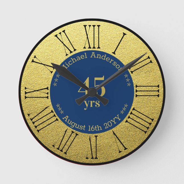 45yrs Retirement or Anniversary Personalised Round Clock (Front)