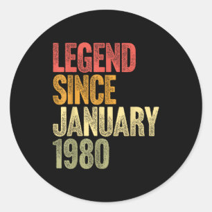 46 Year Old Legend Since January 1980 Retro 46th B Classic Round Sticker
