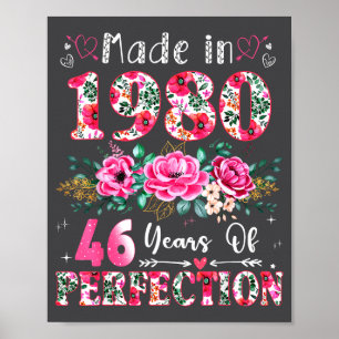 46 Year Old Made In 1980 Floral 46th Birthday Wome Poster