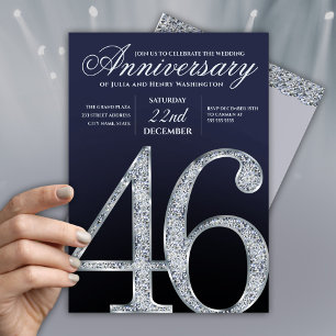 46th Anniversary Diamond Silver Navy Blue Invitation