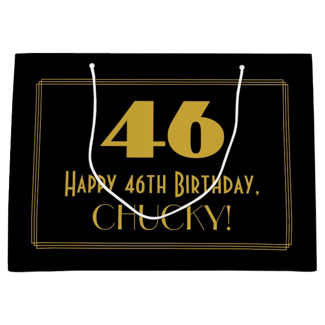 46th Birthday — Art Deco Inspired Look "46" & Name Large Gift Bag (Front)