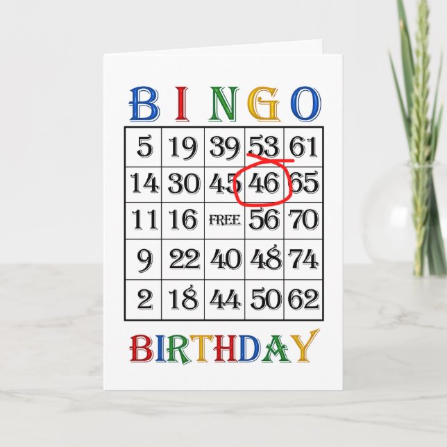 46th Birthday Bingo card (Front)