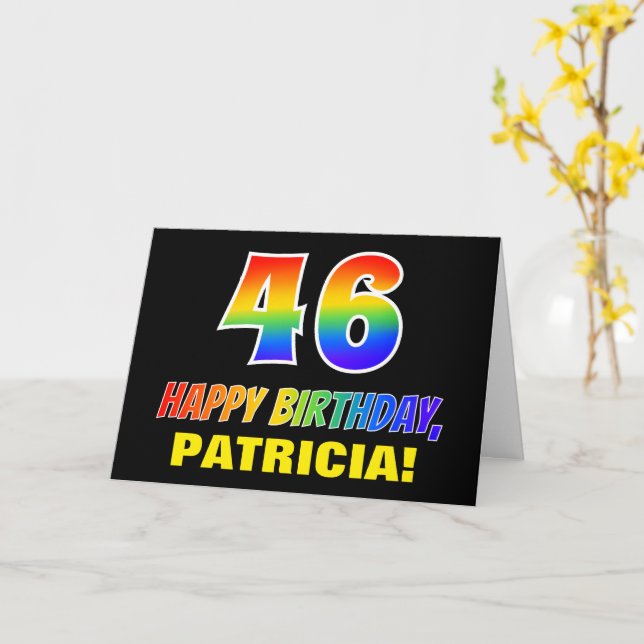 46th Birthday: Bold, Fun, Simple, Rainbow 46 Card (Yellow Flower)