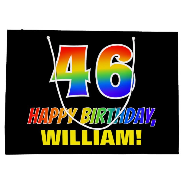 46th Birthday: Bold, Fun, Simple, Rainbow 46 Large Gift Bag (Back)