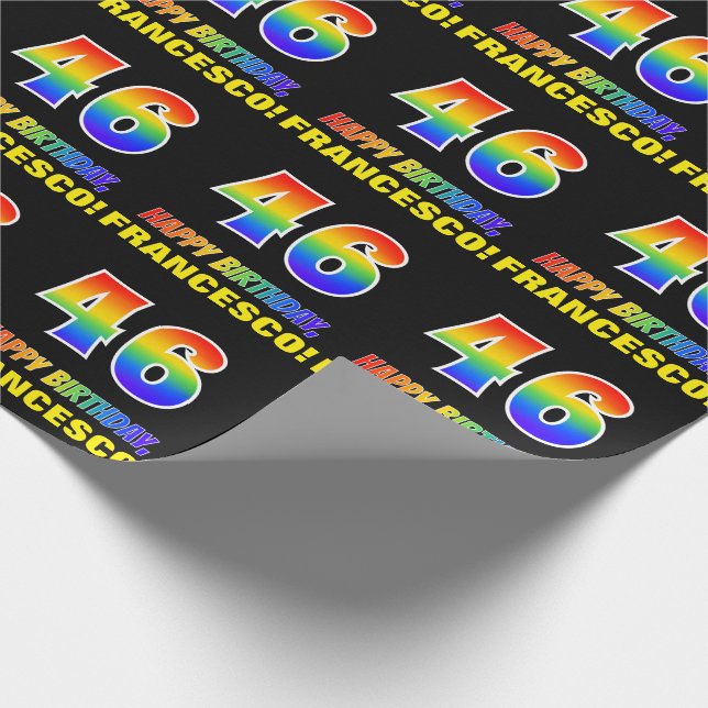46th Birthday: Bold, Fun, Simple, Rainbow 46 Wrapping Paper (Corner)